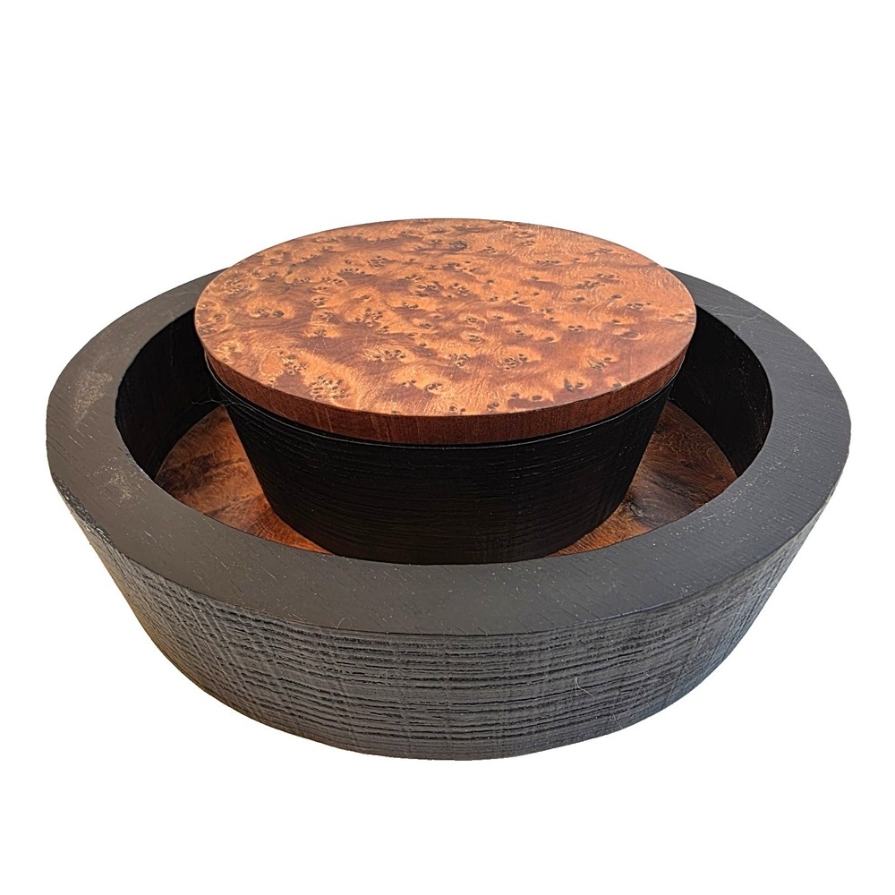 Vtg‎ Tony McMullen Wood Turned Nested Lidded Bowl Set Birmingham Exhibit + Note